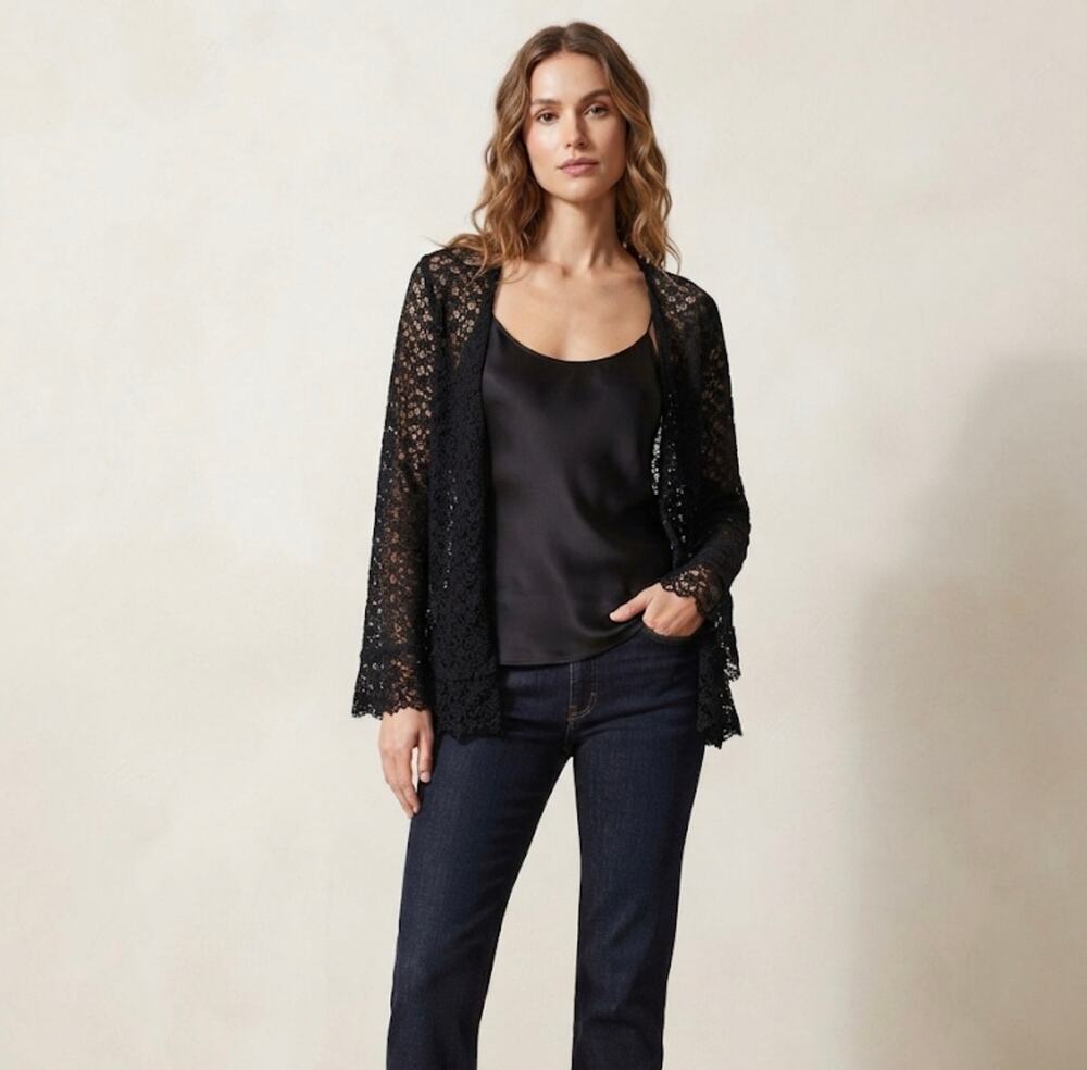 Jenny Helene black knit open front cardigan sz XL vintage - Picture 1 of 4